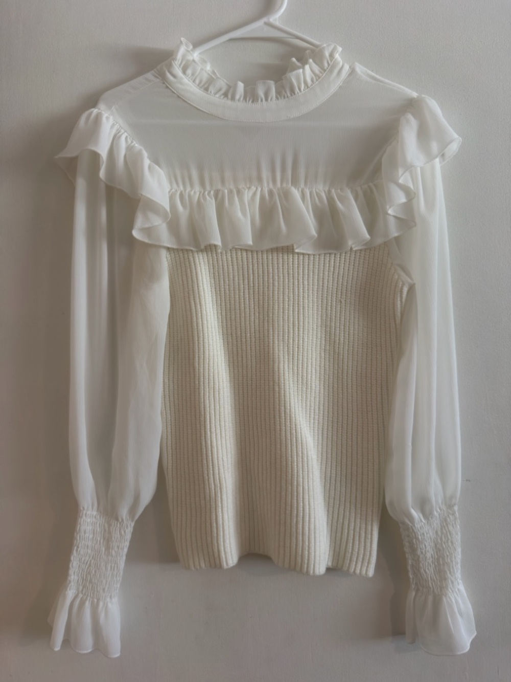 Ivory Ruffled Knit Blouse